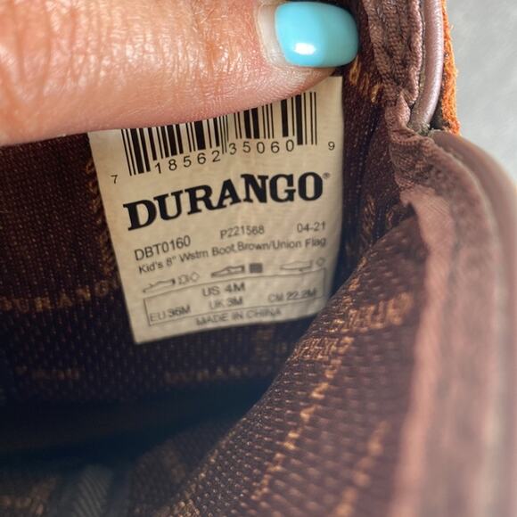 Durango Patriotic Wellington Square Toe Boots youth leather size 4 American flag - Picture 8 of 8